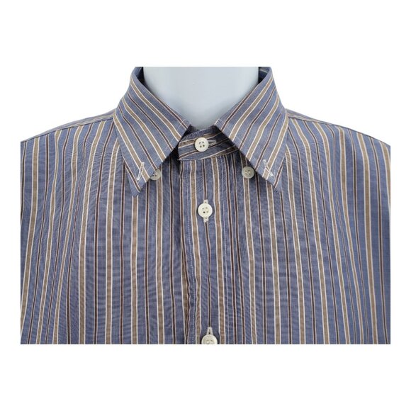Brioni for Neiman Marcus Button Down Shirt Long Sleeve XL Blue Striped Cotton - Picture 5 of 14